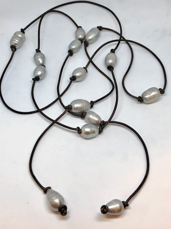 wrap pearl necklace on leather 