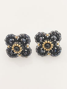  Miguel Ases Black Quartz, Black Onyx and Gunmetal Earrings with Silver Rondells
