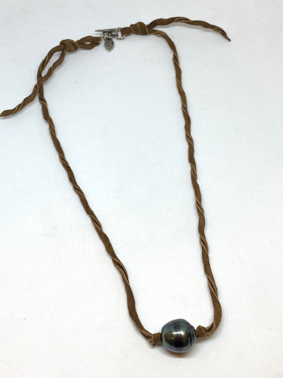Heather Benjamin Tahitian Pearl on Leather Sterling clasp