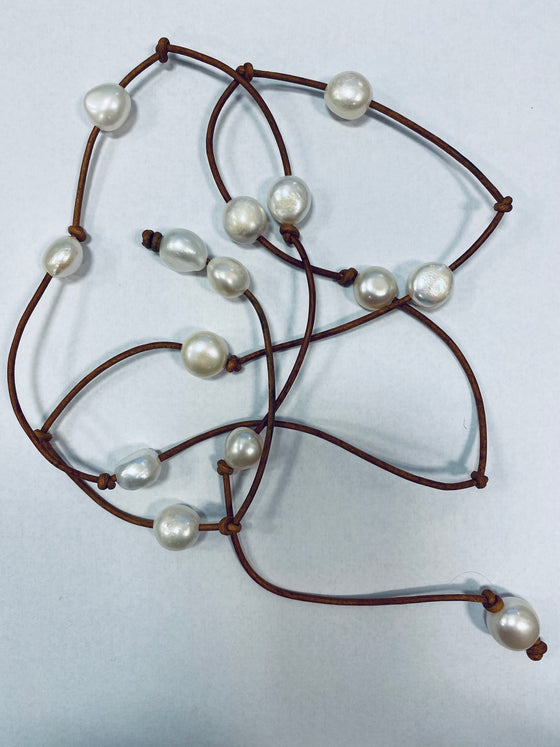 Leather and Pearl wrap necklace