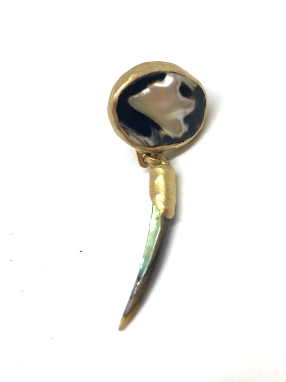 Heather Benjamin Single Shell and Carved Paua Shell Earring