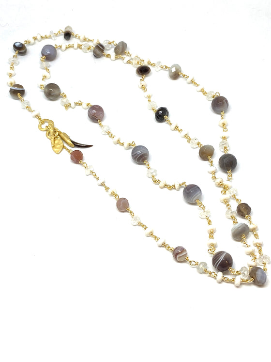 Heather Benjamin White Agate and Botswana Agate Chain Necklace