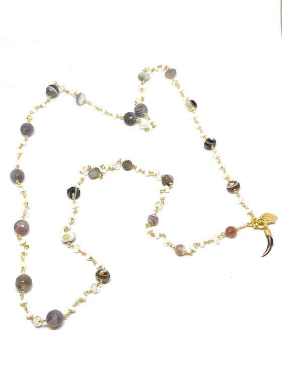 Heather Benjamin White Agate and Botswana Agate Chain Necklace