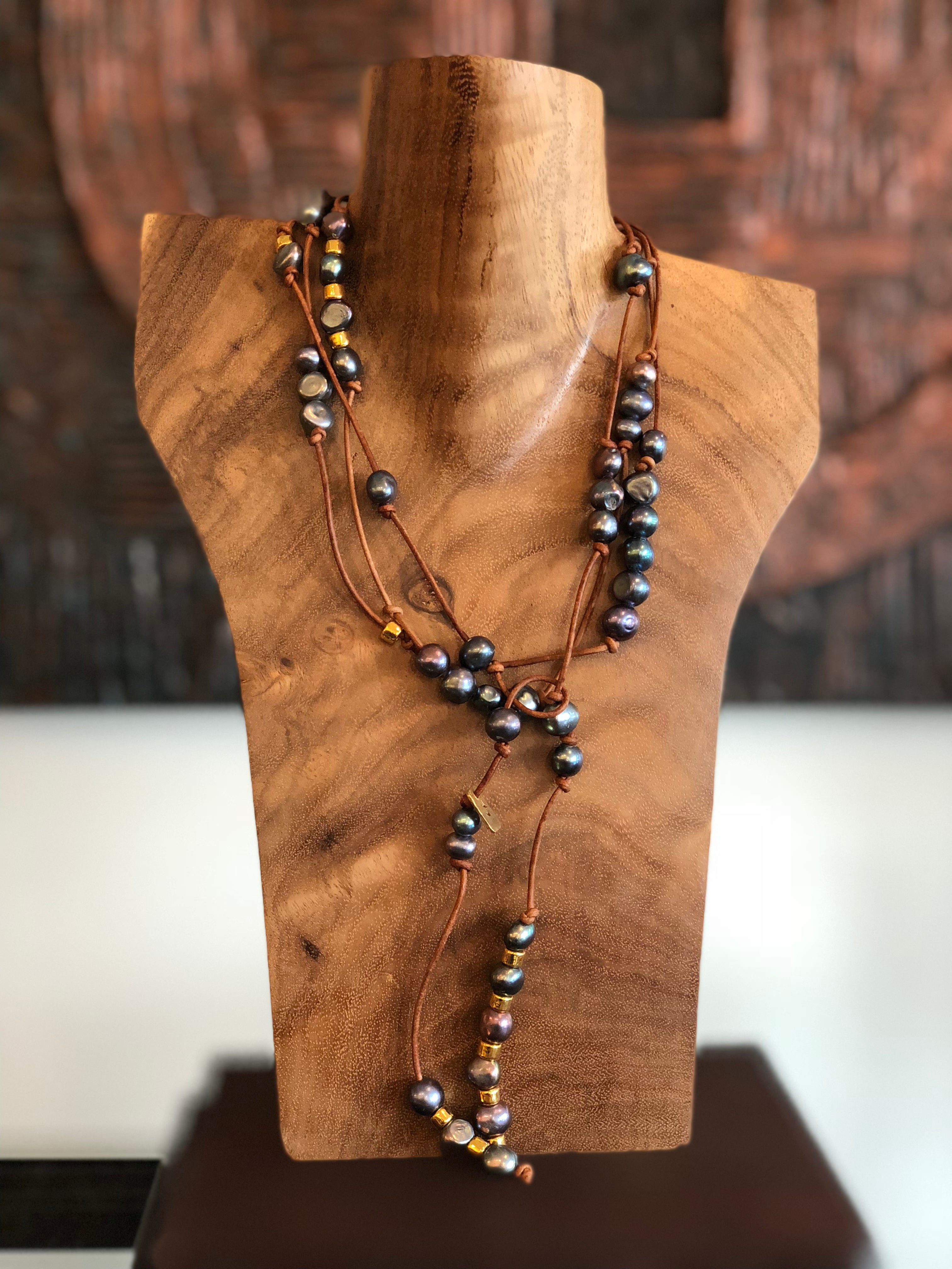 Pearl and Leather wrap necklace
