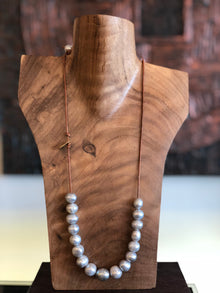  Grey Pearl and Leather necklace