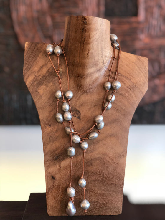 Grey Freshwater Pearl Wrap Necklace