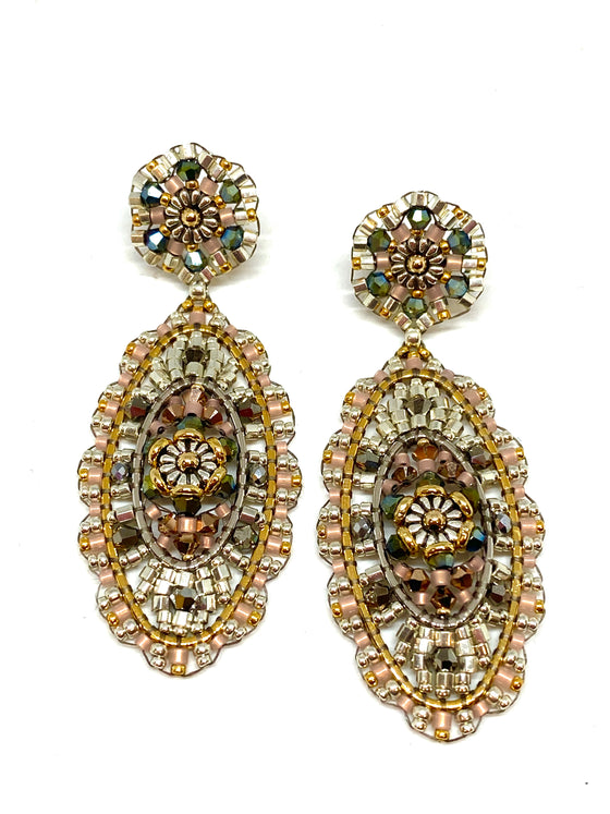 Miguel Ases Swarovski and Miyuki Earrings with Flower Post, found at Patricia in Southern Pines. NC