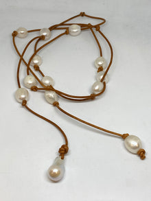  White Pearls on Leather Wrap Necklace