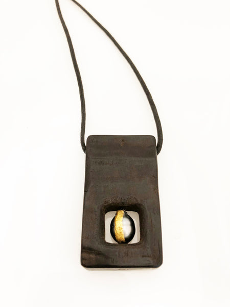 LoU Zeldis Wood Pendant with Pearl on Leather