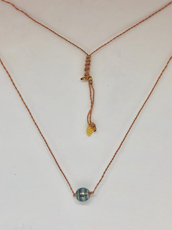 Heather Benjamin Single Pearl Necklace with Tan Cord