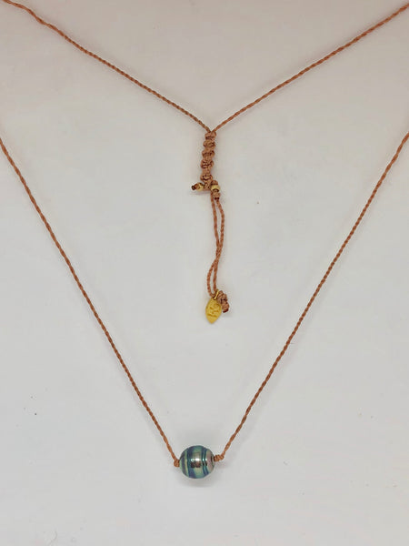 Heather Benjamin Single Pearl Necklace with Tan Cord