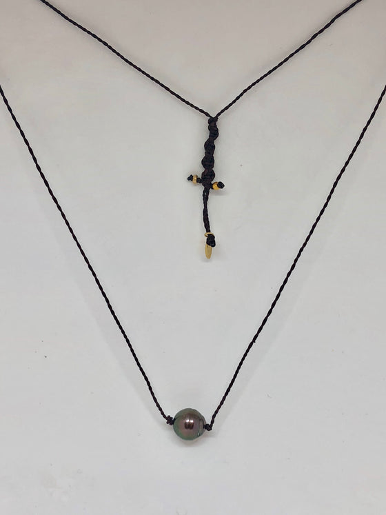 Heather Benjamin Single Pearl Necklace on Chocolate Cord