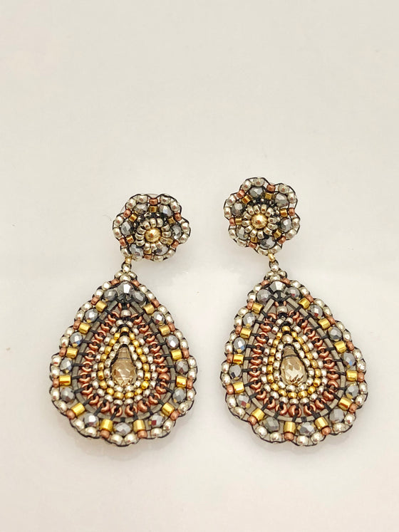 Miguel Ases Pyrite Swarovski and Gunmetal Earrings with Silver Rondells