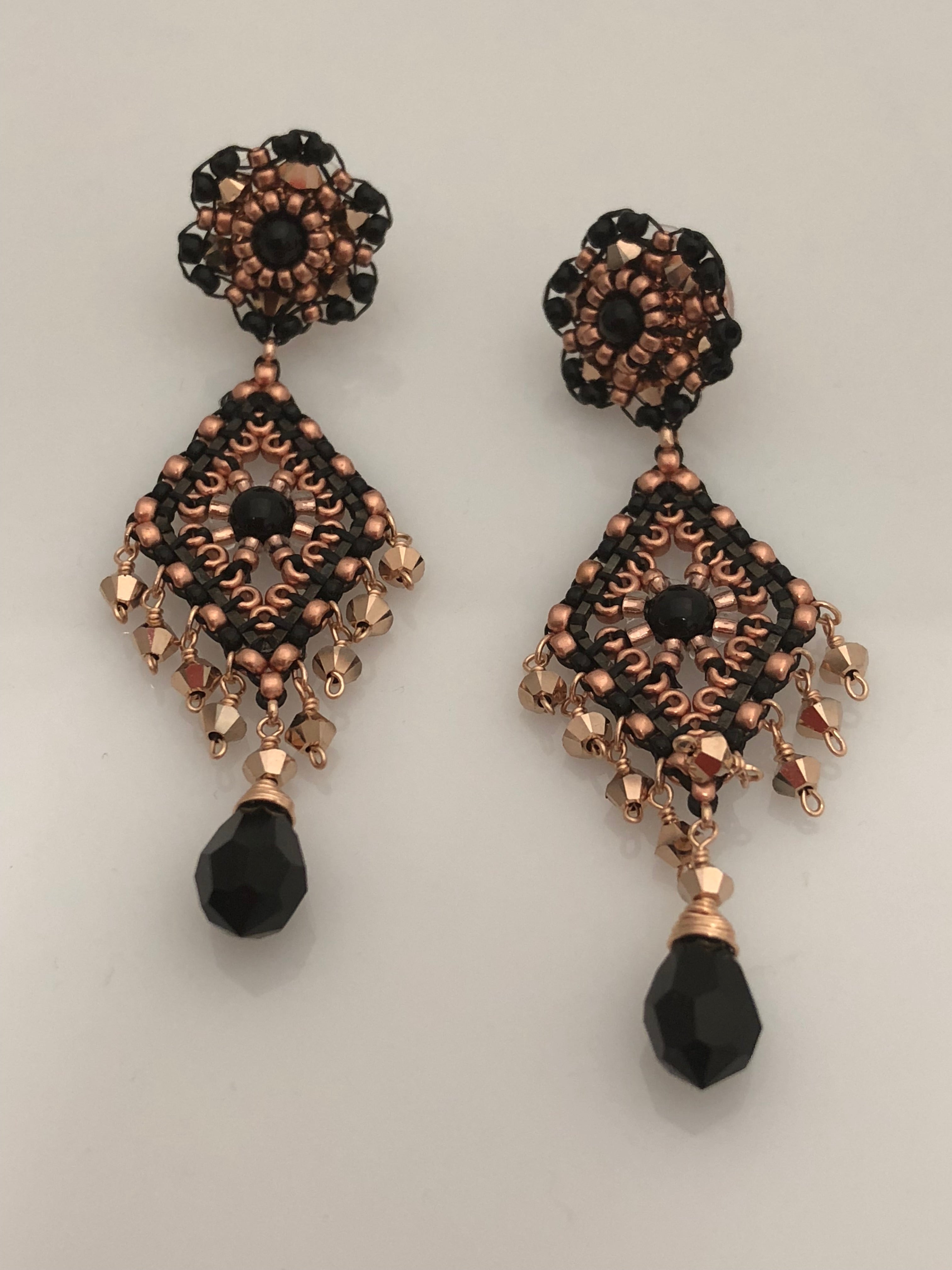 Miguel Ases Black Onyx and Gunmetal Earrings with rose gold Rondells