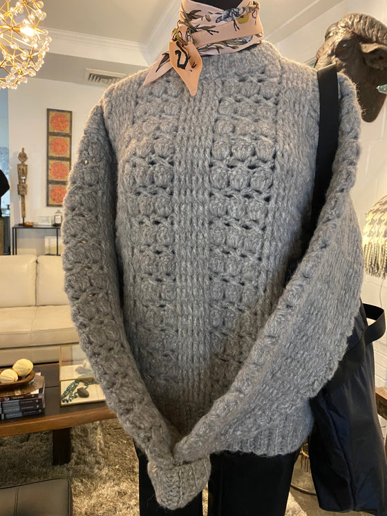7115 by Szeki Taupe Hand Crocheted Lantern Sweater