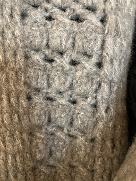 7115 by Szeki Taupe Hand Crocheted Lantern Sweater
