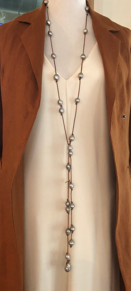 Grey Freshwater Pearl Wrap Necklace