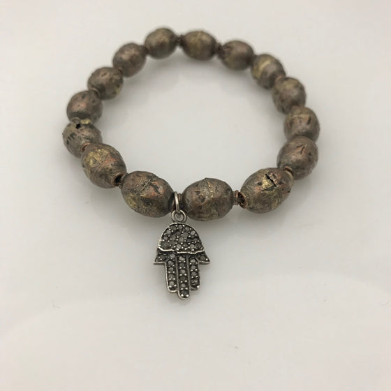 Geraldina Bangle Hamsa Hand on Tibetian Prayer Beads