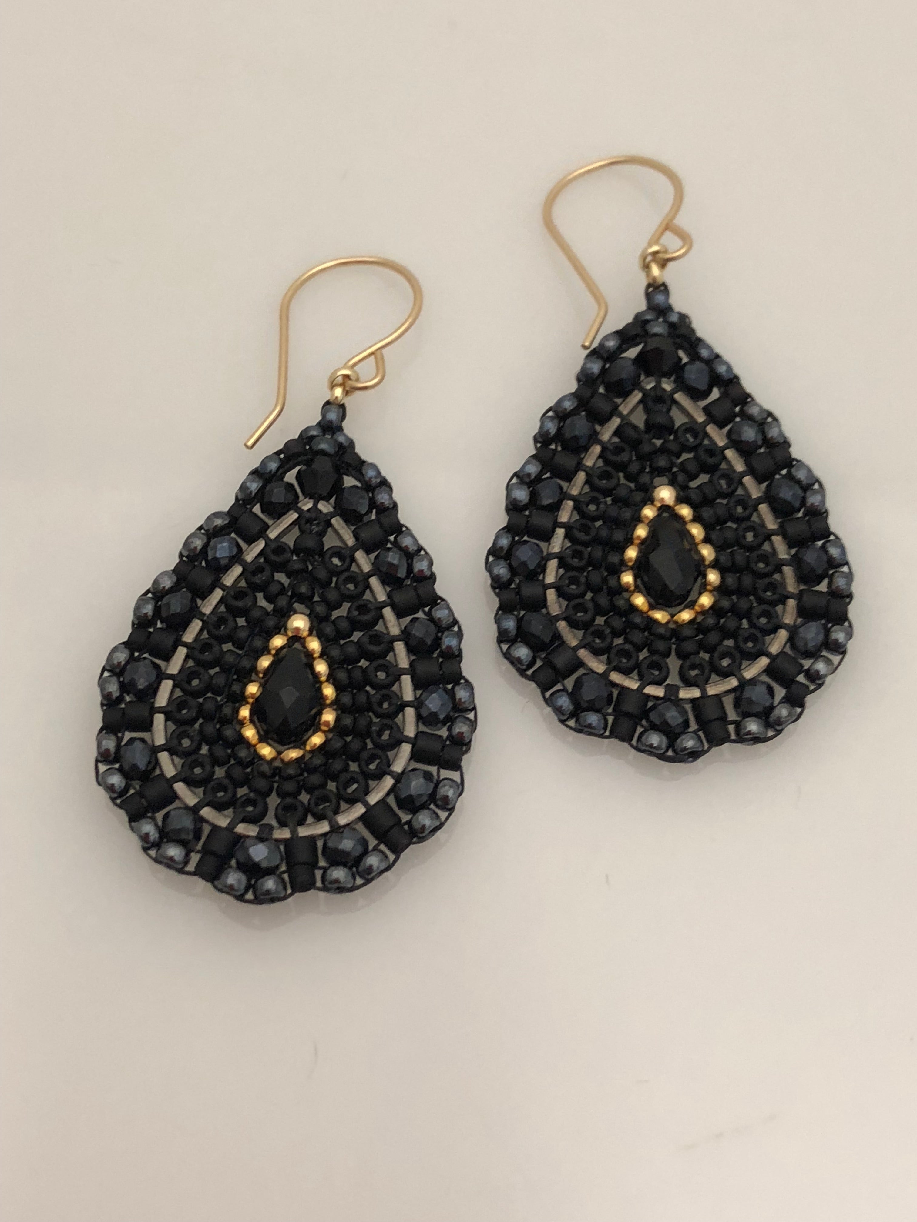 Miguel Ases Black Quartz, Gunmetal and Swarovski Earrings
