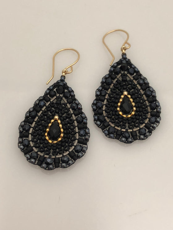Miguel Ases Black Quartz, Gunmetal and Swarovski Earrings