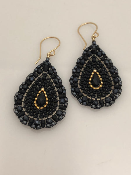 Miguel Ases Black Quartz, Gunmetal and Swarovski Earrings
