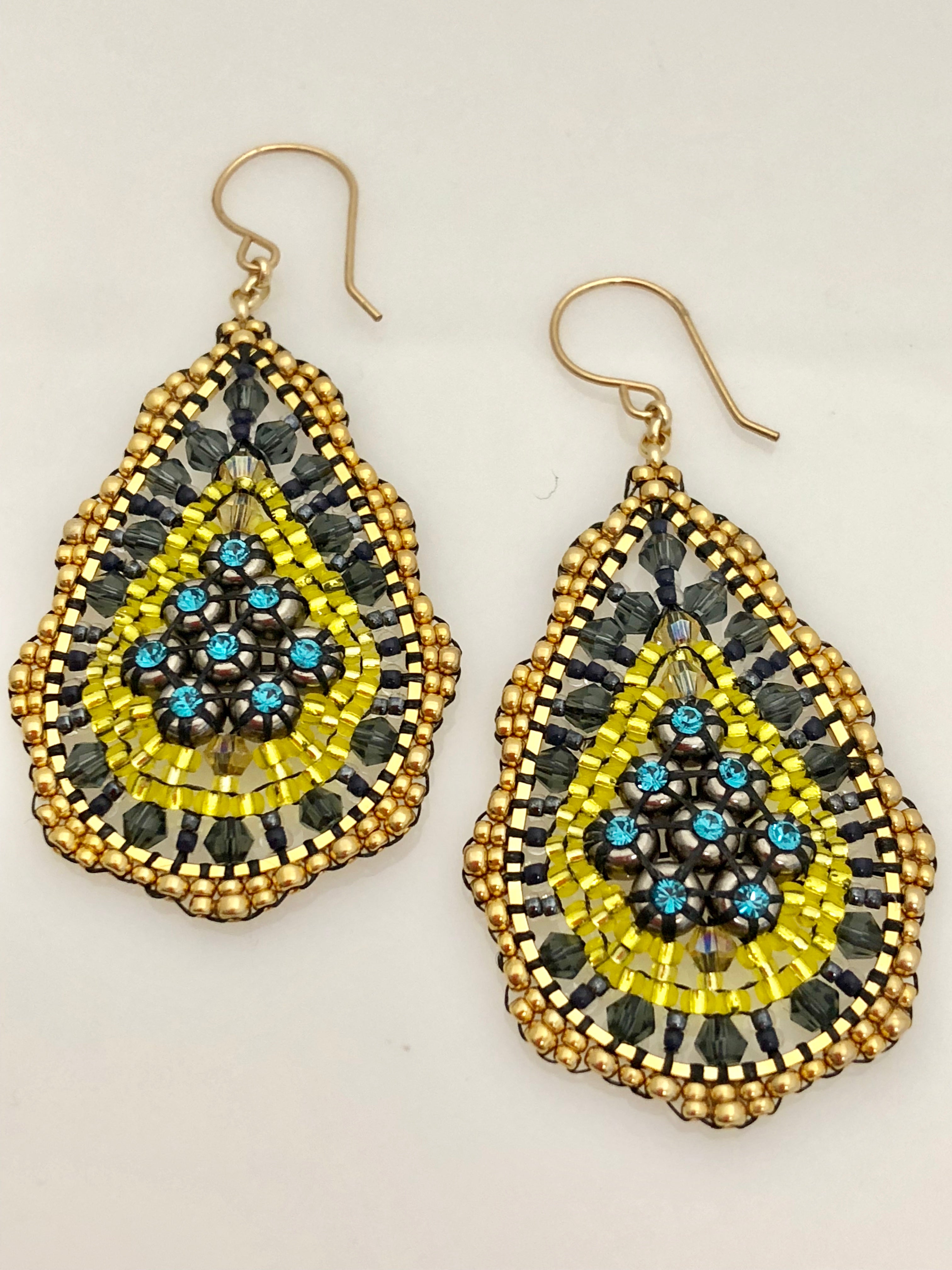 Miguel Ases Swarovski and Miyuki Earrings with Silver Rondells