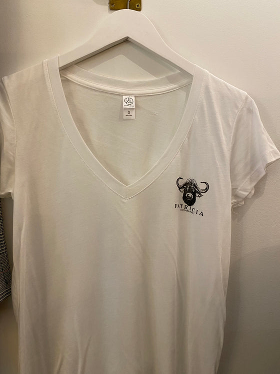 PATRICIA Slinky Jersey V-Neck Graphic T White