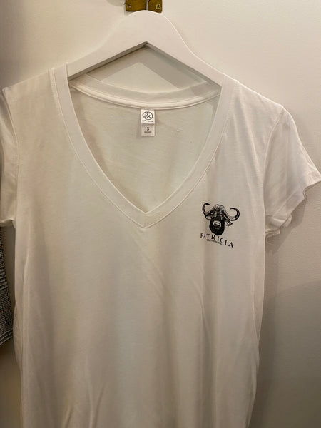 PATRICIA Slinky Jersey V-Neck Graphic T White