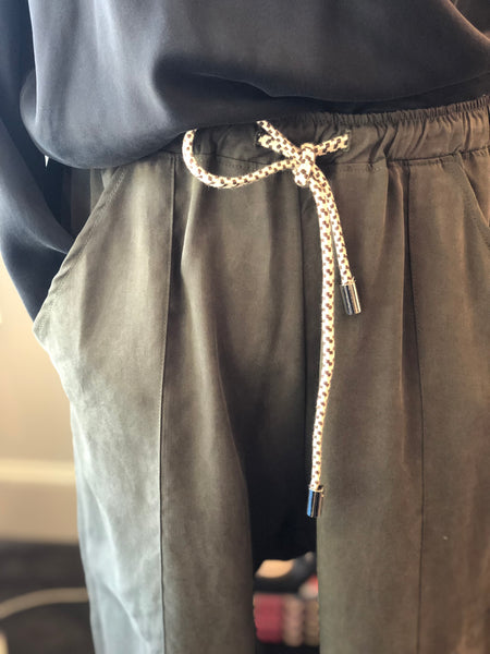 Natalie Busby slouch pant with drawstring waist, army green color, found at PATRICIA in southern Pines, NC
