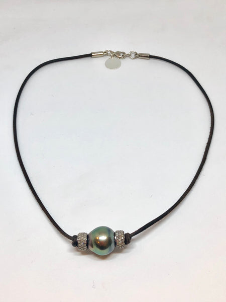 Perle By Lola Tahitian Pearl Choker with  Diamond Rondelles at PATRICIA in Southern Pines, NC