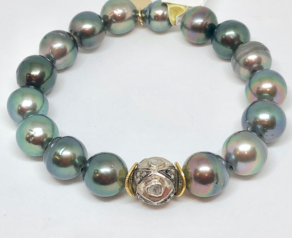 Perle By Lola Tahitian Pearl Bracelet with a  Rose Cut Diamond Gold Bead at PATRICIA in Southern Pines, NC