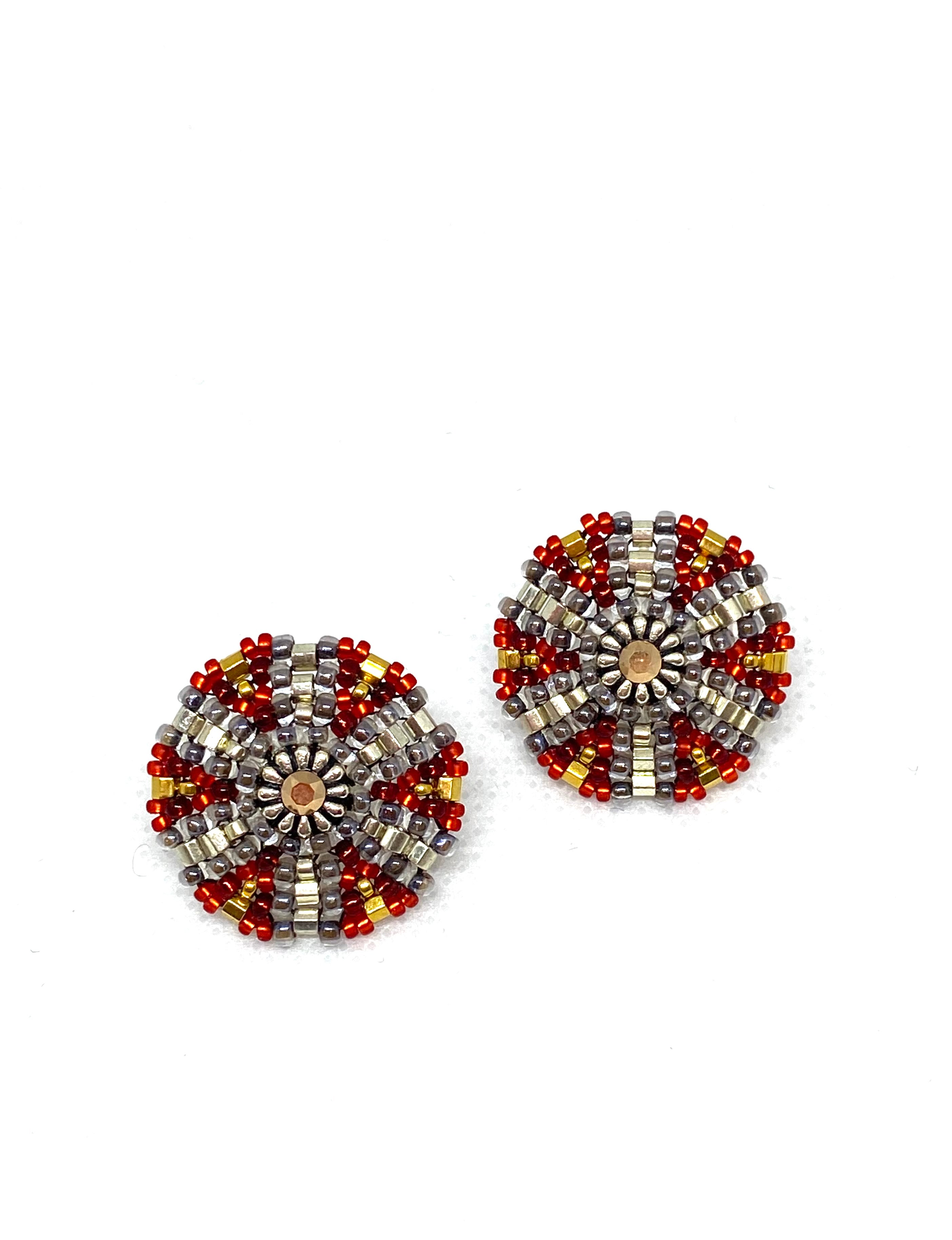 Miguel Ases Earrings with Grey and Red Miyuki Beads