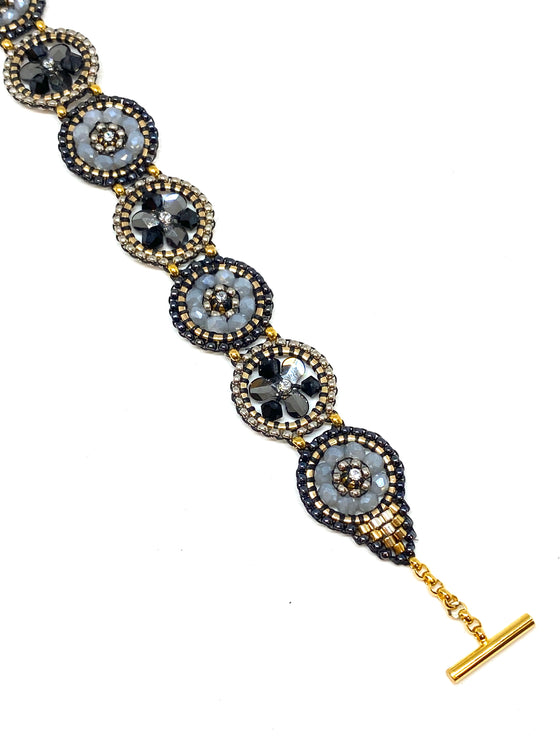 Miguel Ases Swarovski and Hematite and Miyuki Seed Bead Bracelet