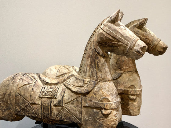 Carved Wooden Horse on Stand at PATRICIA downtown Southern Pines, NC