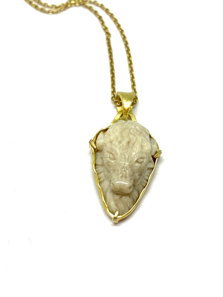 Heather Benjamin Hand Carved Mini Bison on Gold Chain