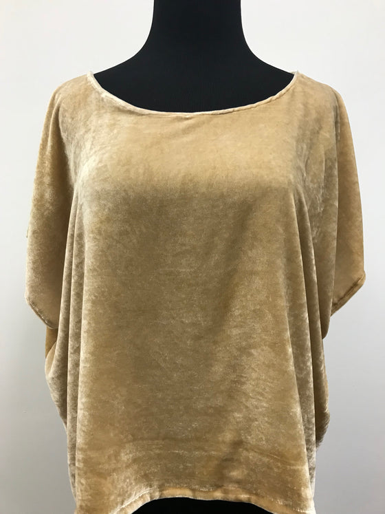 Women's gold velvet top with scoop neck