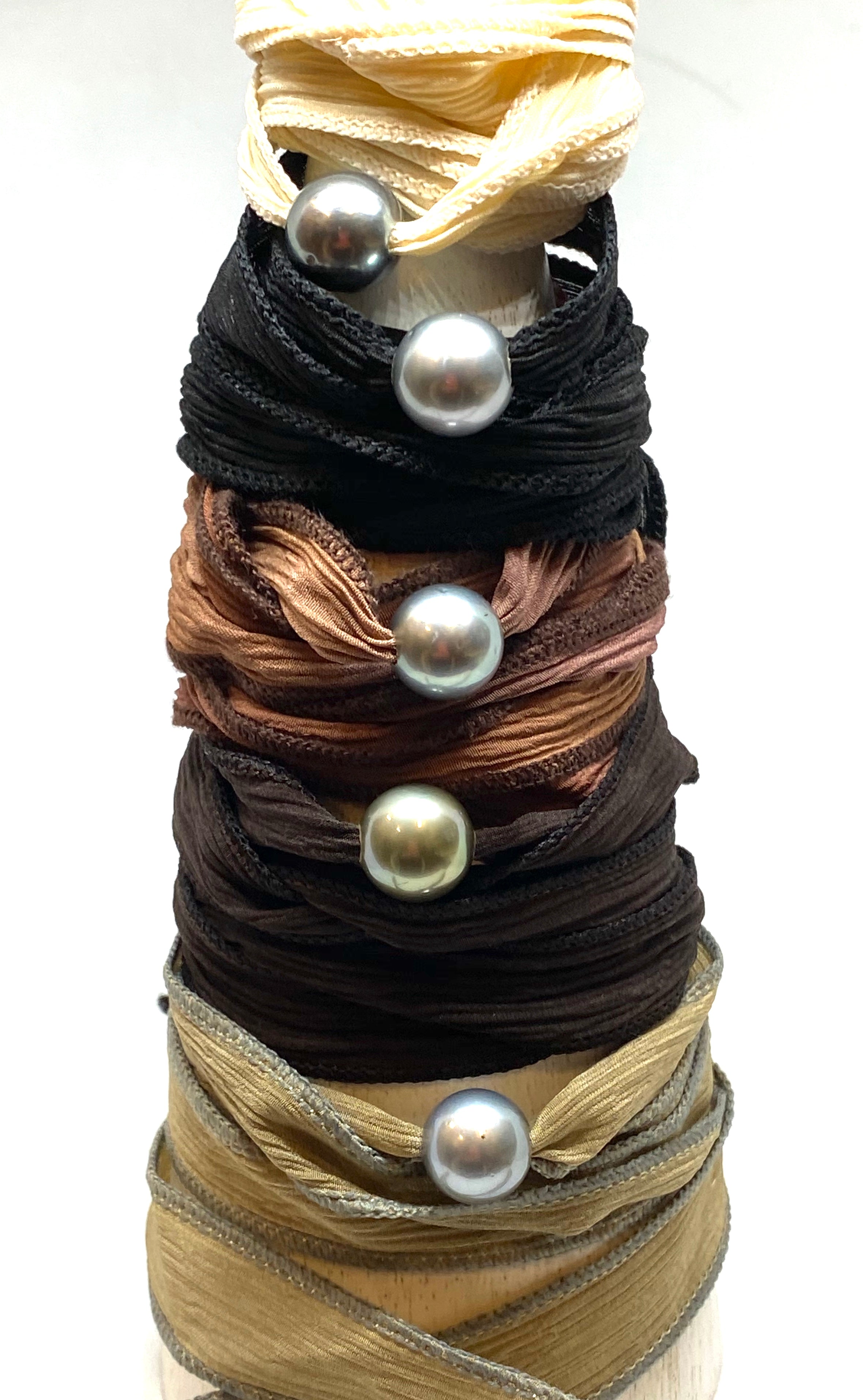 Jhaña Pearl Silk Wrap Bracelet w/ Tahitian Pearl