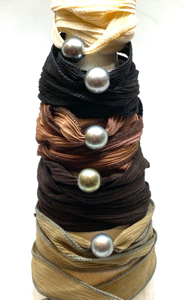 Jhaña Pearl Silk Wrap Bracelet w/ Tahitian Pearl