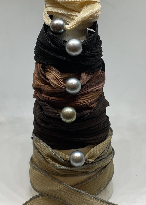 Jhaña Pearl Silk Wrap Bracelet w/ Tahitian Pearl