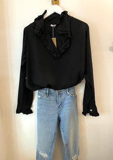  Sula Silk Habotai Frill Blouse in raven found at Patricia in Southern Pines, NC