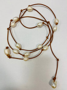  Leather and pearl wrap necklace
