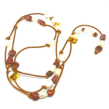  White freshwater with African trade beads and 24K gold plated nuggets lariat necklace