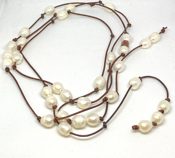 Freshwater Pearl Necklace on Leather