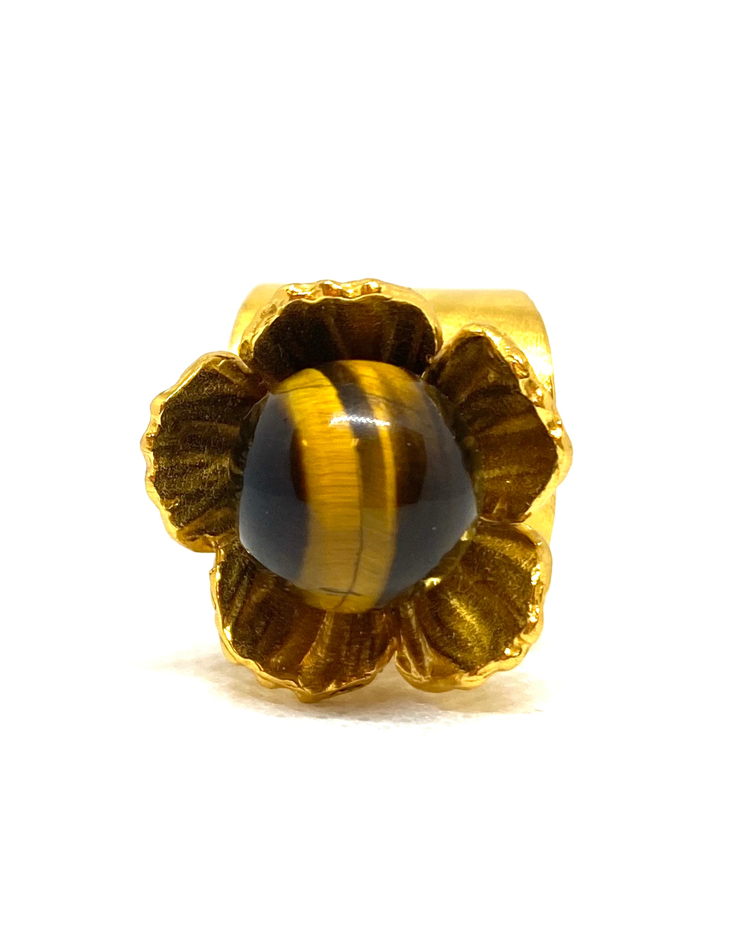 Love And Flowers Tiger's Eye Gold Flower Ring