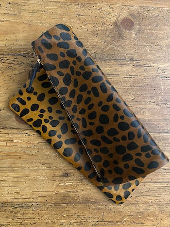 Clare V. Leopard Print Calf Hair Foldover Clutch