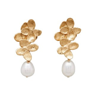 Julie Cohn Bronze Hydrangea Blossom White Pearl Earrings