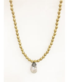  Brass Bead and Pearl necklace