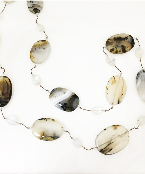Margo Morrison Agate and Rainbow Moonstone Necklace