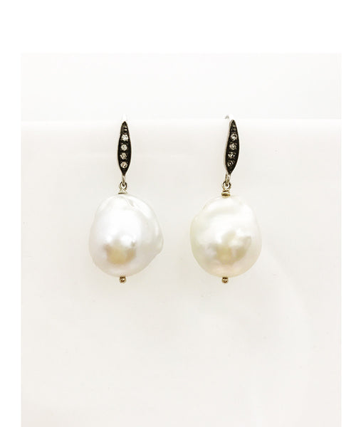 Margo Morrison White Baroque Pearl Earrings with Sapphires