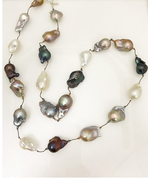 Margo Morrison Organic Shaped Multi Colored Baroque Pearl Necklace
